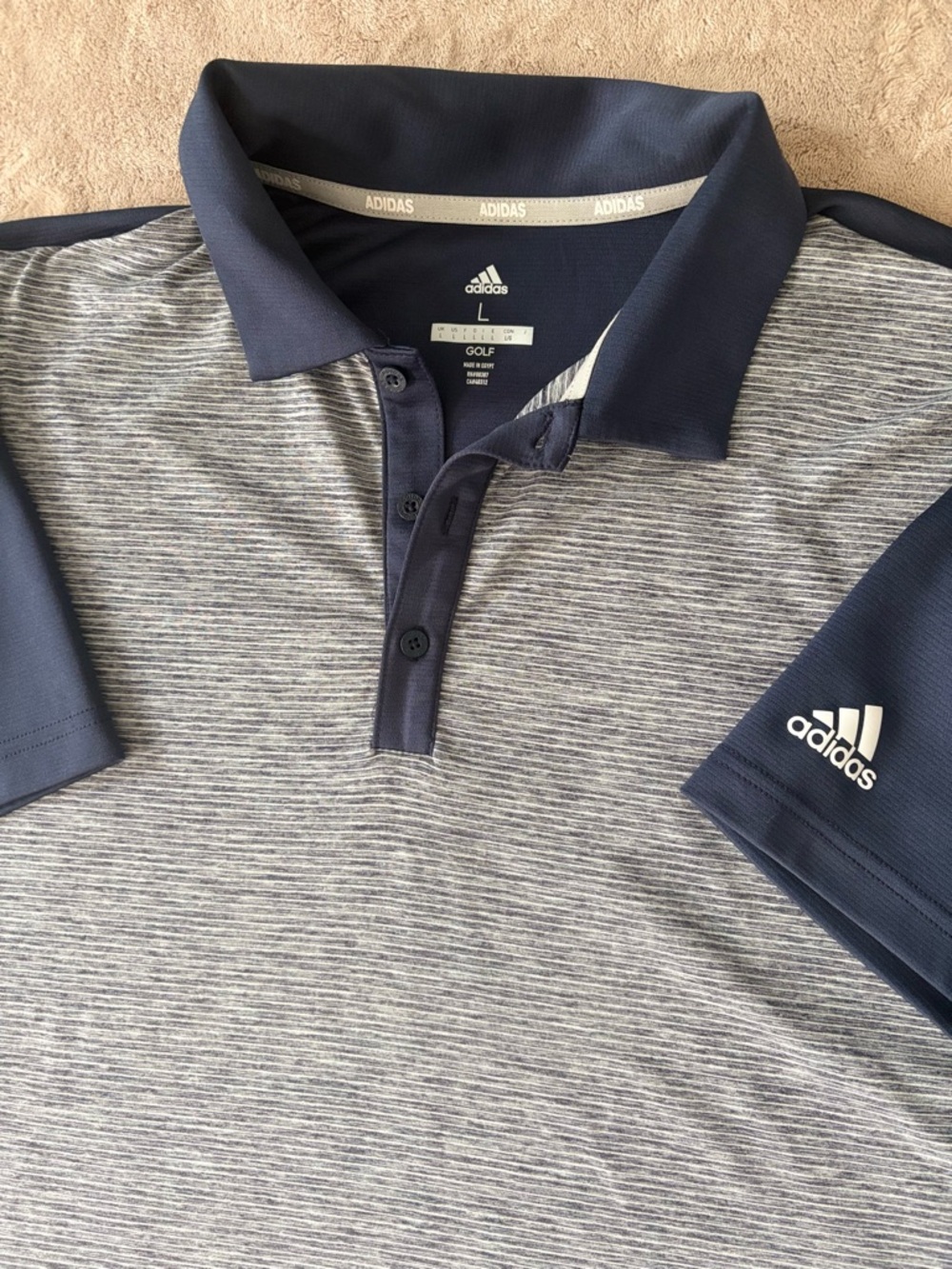 adidas Men’s Navy & Gray Striped Golf Polo